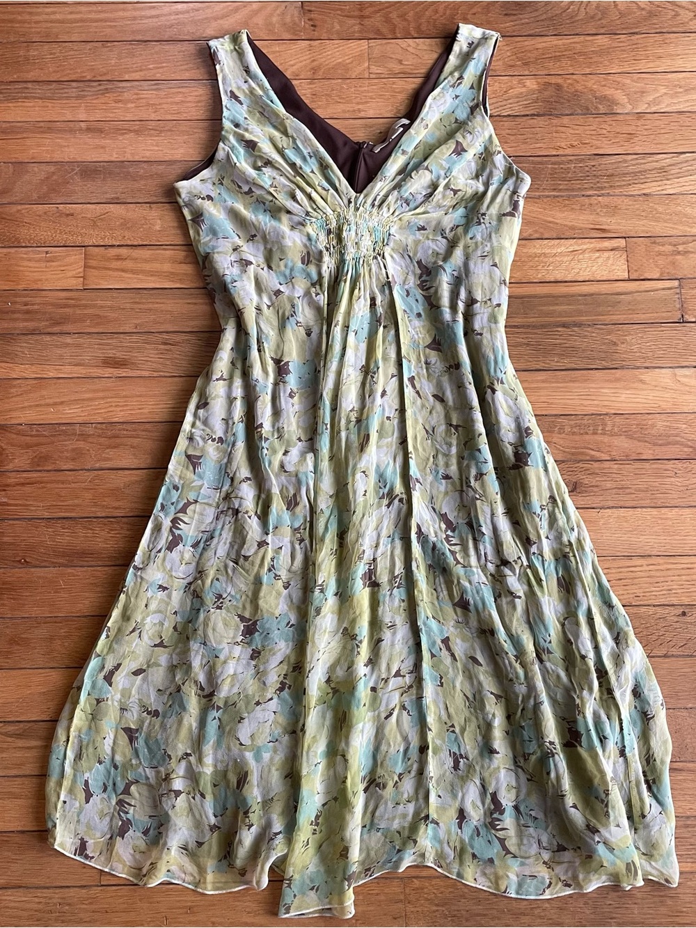Vtg Jonathan Martin Silk Chiffon Green Floral Midi Dress Sz 14 Fairycore Y2K